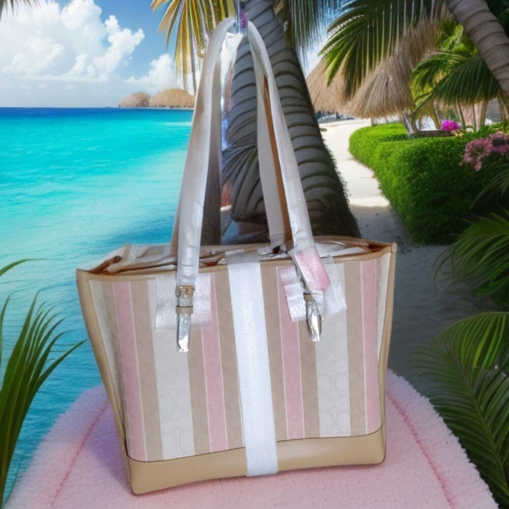 COACH MOLLIE TOTE IN SIGNATURE JACQUARD WITH STRIPES PINK TAFFY & GOLD NEW - Picture 4 of 7